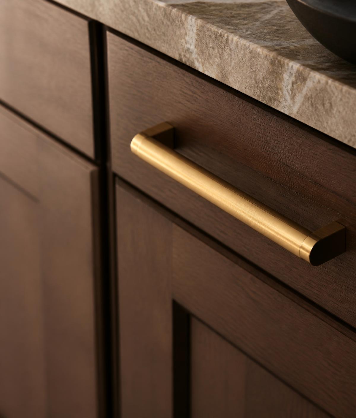 Detail of premium cabinetry hardware and finishes