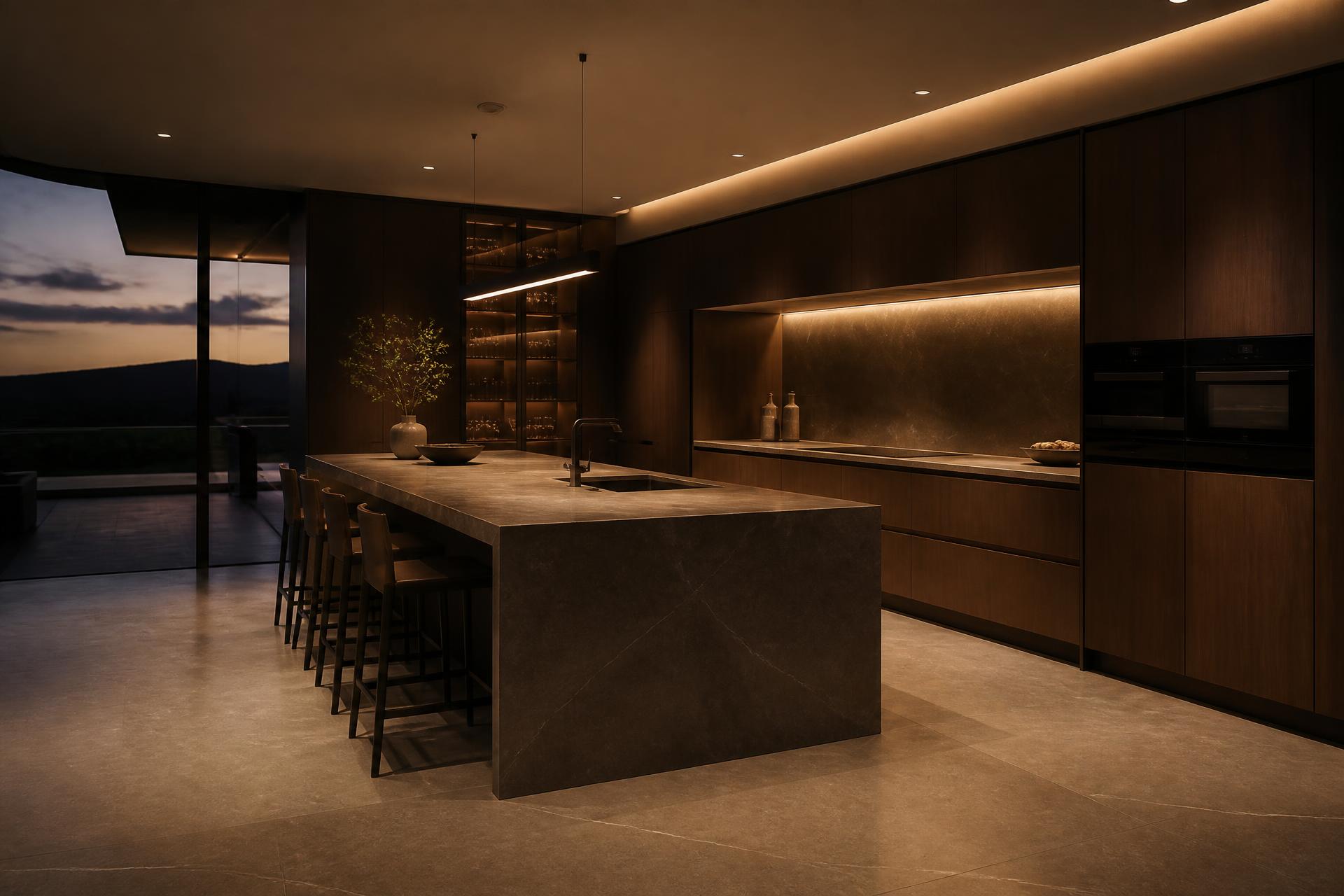 Bespoke ZEN kitchen with warm wood cabinetry and stone island